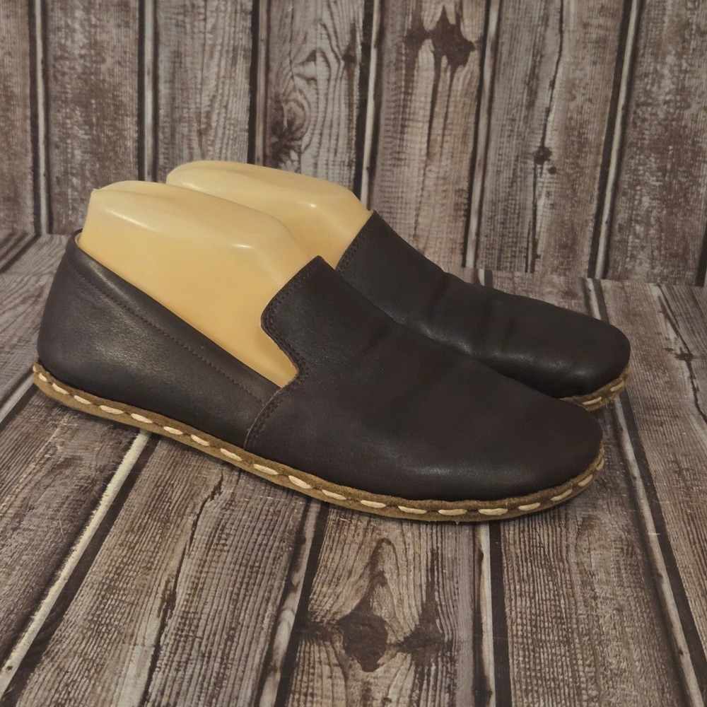 Sz 8.5 Womens Nefes Handmade Dark Brown Leather Slip On Barefoot Loafers VGUC